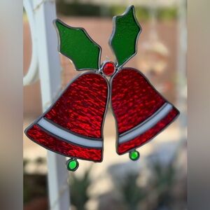 Beautiful Stain Glass Sun Catcher Bells with Holly